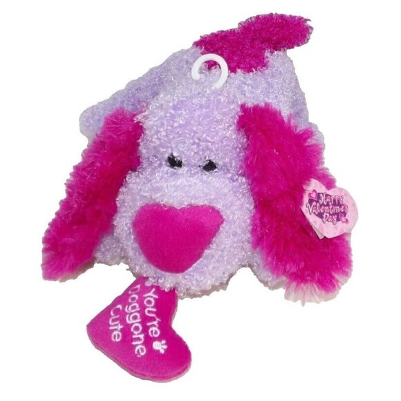 Pink & Purple Valentines Day stuffed dog plush approx 13" NOVELTY INC 2006 NEW - Picture 1 of 2